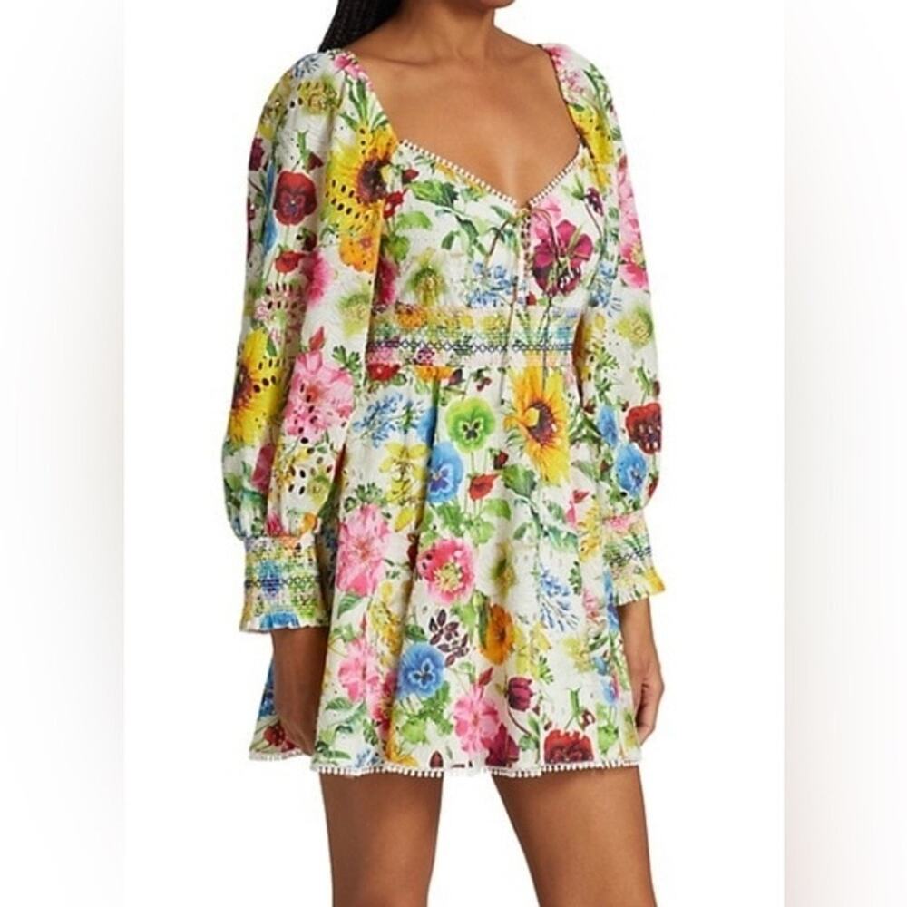 Alice + Olivia Floral Mini Dress  Multicolor Coquette flowers wedding guests